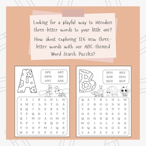 Abc-themed Kid Word Search Puzzles Three-letter Word Search Word ...