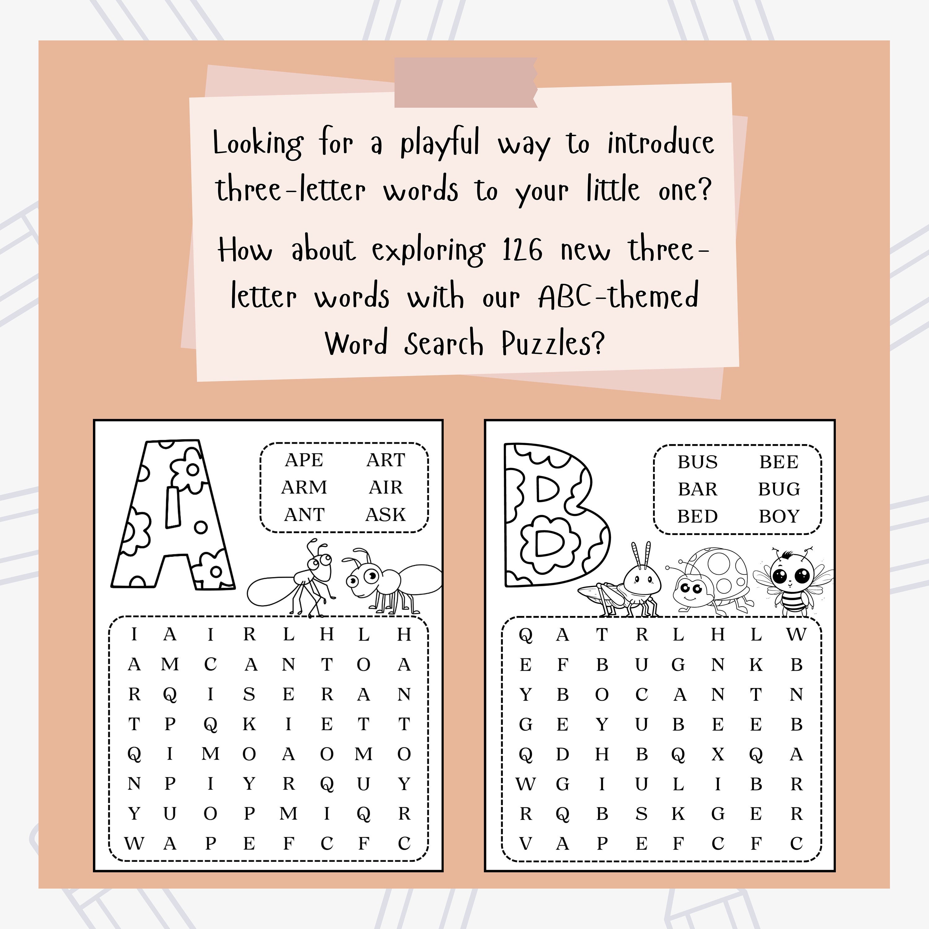 Abc-themed Kid Word Search Puzzles Three-letter Word Search Word ...
