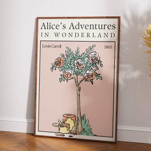Alicja w Krainie Czarów Lewis Carroll Inspirowany Szkic Literacki | Malowanie Białych Róż Na Czerwono Dla Królowej Kier | Cyfrowy Wydruk Ścienny Sztuka