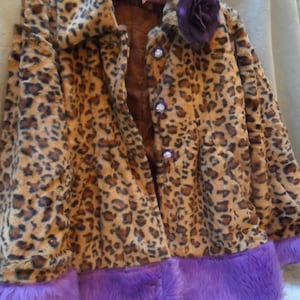 JACKET Cropped Leopard Boho Recyled Faux Fur Trims Whimsical Rhinestones