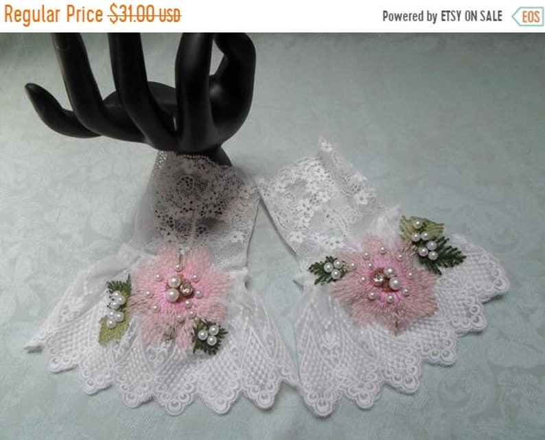 New Year New Deal 25/% OFF CUFF White lace Adornments Wrist Cuff ONE of a Kind