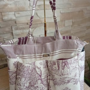 spacious tote bag in toile de jouy