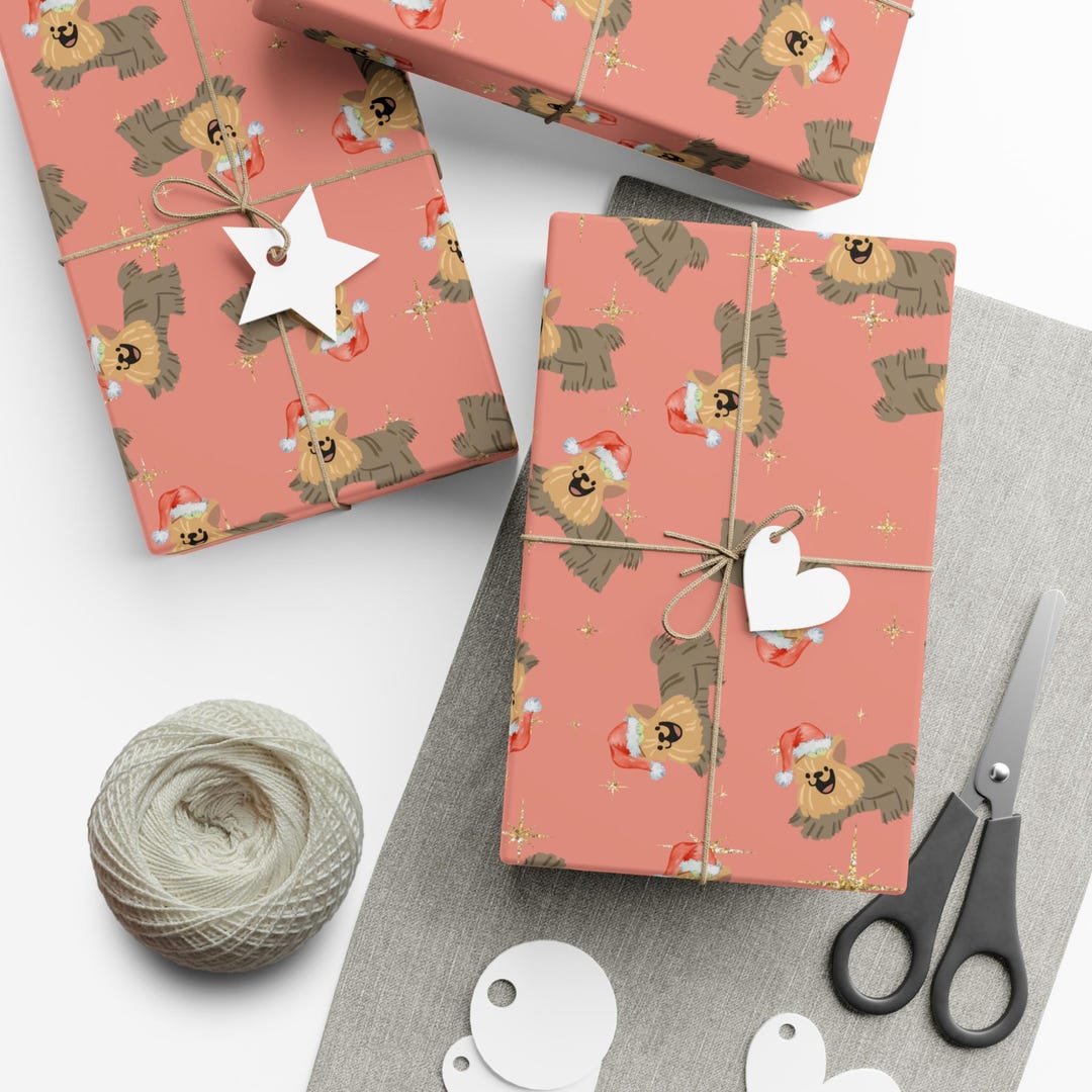 Yorkie Wrapping Paper Santa Yorkie Gift Wrapping Paper Roll Premium Quality & Eco Friendly ...