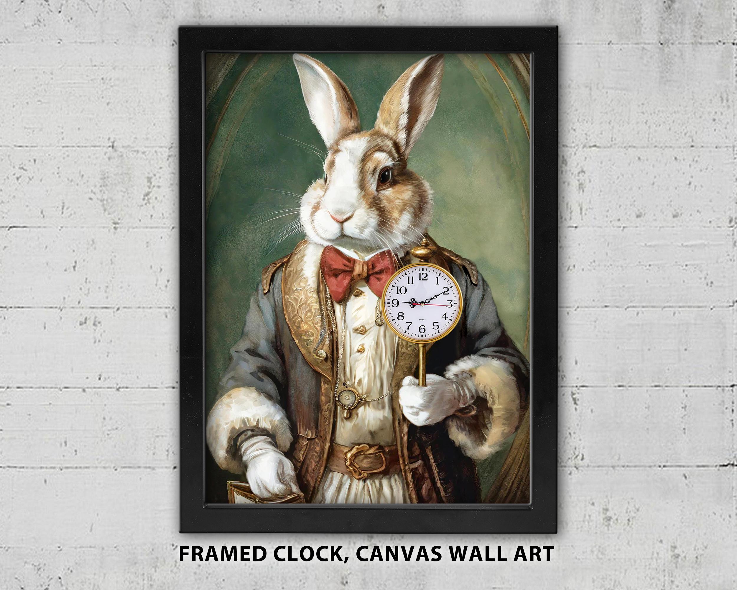 Alice in Wonderland Clock: White Rabbit Framed Wall Art, Battery