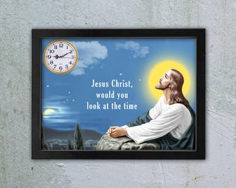 Jesus Framed Clock: Religious Wall Art Decor, Battery Operated