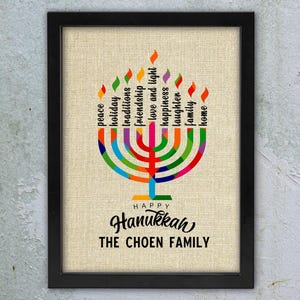 Framed Linen Hanukkah Menorah Sign: Scandinavian Style