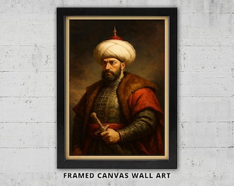 Sultan Mehmed II Historic Framed Canvas: Ottoman Empire Wall Art, Vintage Sultan Portrait Decor for Home & Office