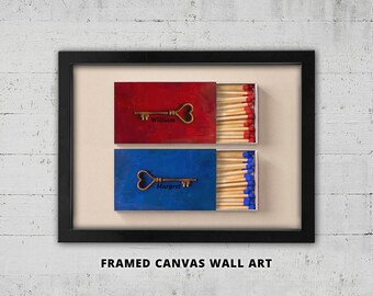 Gold Heart Key Matchbox Framed Canvas Wall Art: Personalized Anniversary Print