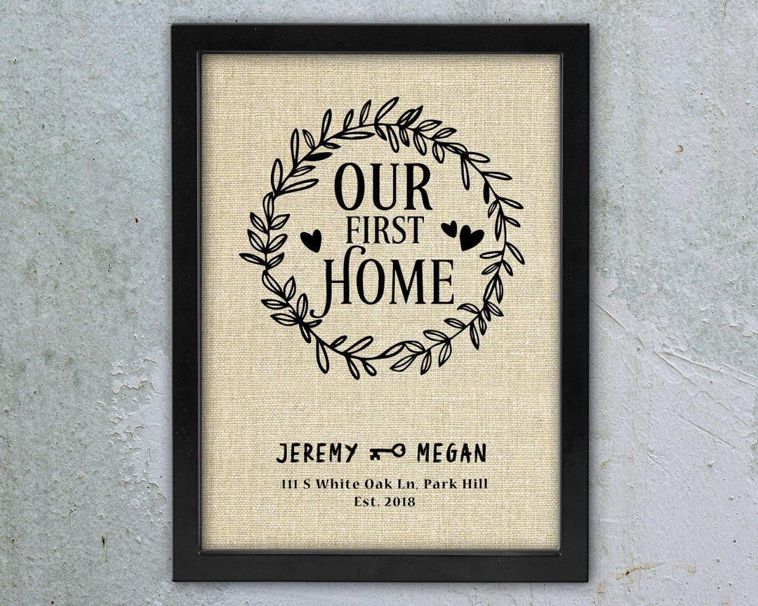 First Home Monogram Personalized First Home Linen Print, Custom Name & Date, Framed Wall ...