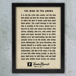 Man in the Arena by Theodore Roosevelt Framed Linen, Lawyer Gift, mens office decor, graduation promotion for him, Quotes For Graduate