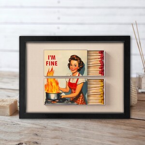 Funny Retro Kitchen Matchbox Framed Canvas Wall Art: "I'm Fine" Print image 2