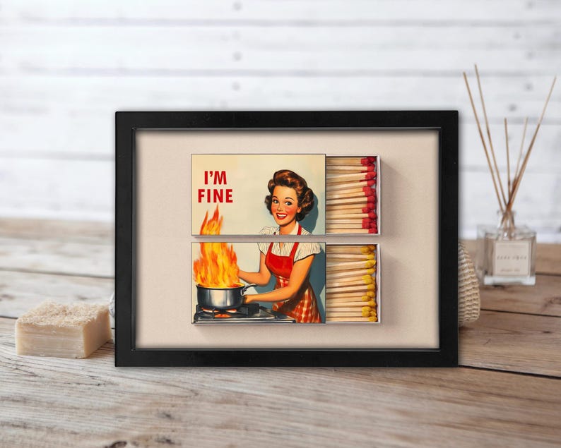 Funny Retro Kitchen Matchbox Framed Canvas Wall Art: "I'm Fine" Print image 2