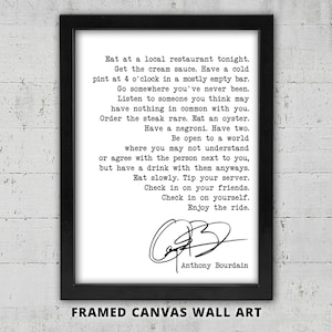 Anthony Bourdain Quote Framed Canvas Wall Art: Travel Print (12x16 inch)