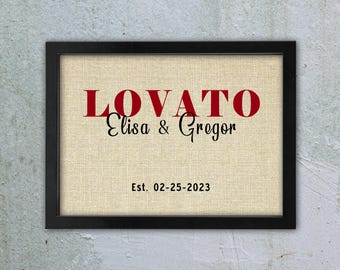 Personalized Framed Linen Anniversary Sign: Last Name & Date