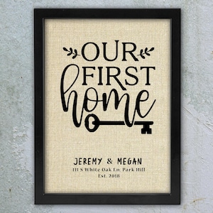 Personalized First Home Sign Custom Housewarming Framed Linen, Our First Home Wall Art, Couple Name & Address Linen, New Home Art, Est. Date