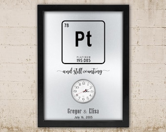 Platinum Anniversary Framed Clock: Element Symbol Design, 12x16 inch