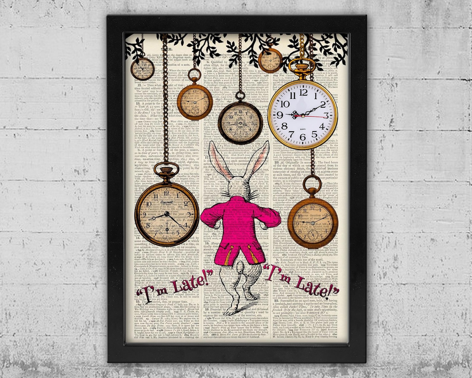 Alice in Wonderland White Rabbit Clock Art - Framed Nursery Wall Decor