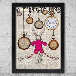 Alice in Wonderland Clock: White Rabbit Framed Wall Art - Etsy