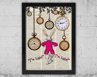 Alice in Wonderland White Rabbit Clock Art - Framed Nursery Wall Decor