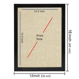 Puede incluir: Un marco negro con una impresi&oacute;n beige. Las dimensiones est&aacute;n indicadas: 40 cm de alto y 30 cm de ancho. El tama&ntilde;o de la impresi&oacute;n se indica con una l&iacute;nea roja. El texto "Print Size" es visible.