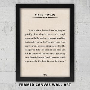 Mark Twain Quote, Framed Canvas: Motivational Print, Vintage Book Page Print, Novel Wall Art, Literary Gift