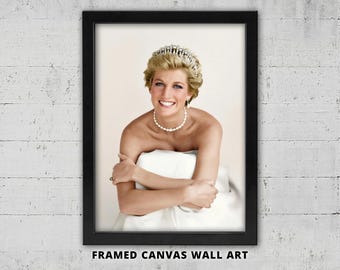 Princess Diana Framed Canvas Art: Iconic Print, Colorful and Black & White, Vintage Photography Museum Quality