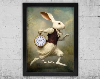 Alice in Wonderland Clock: White Rabbit Framed Wall Art