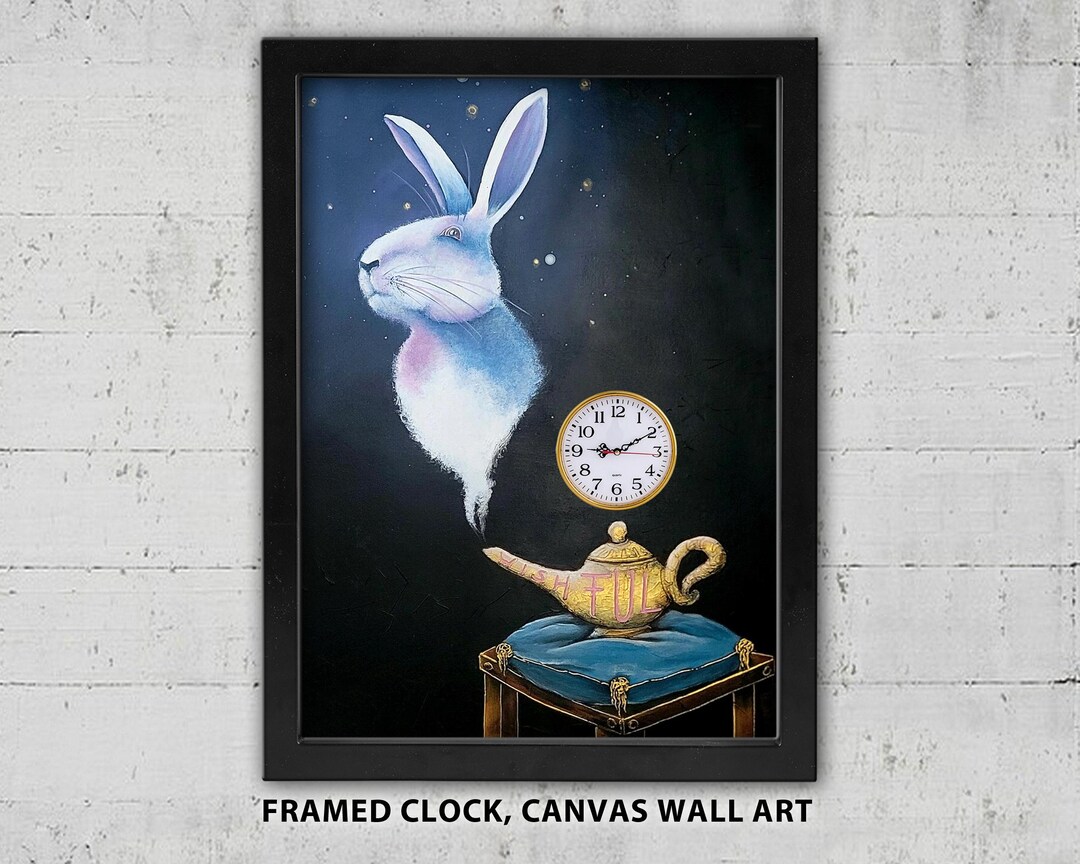 Your Wish is My Command, Wall Clock: White Rabbit Framed Wall Art ...