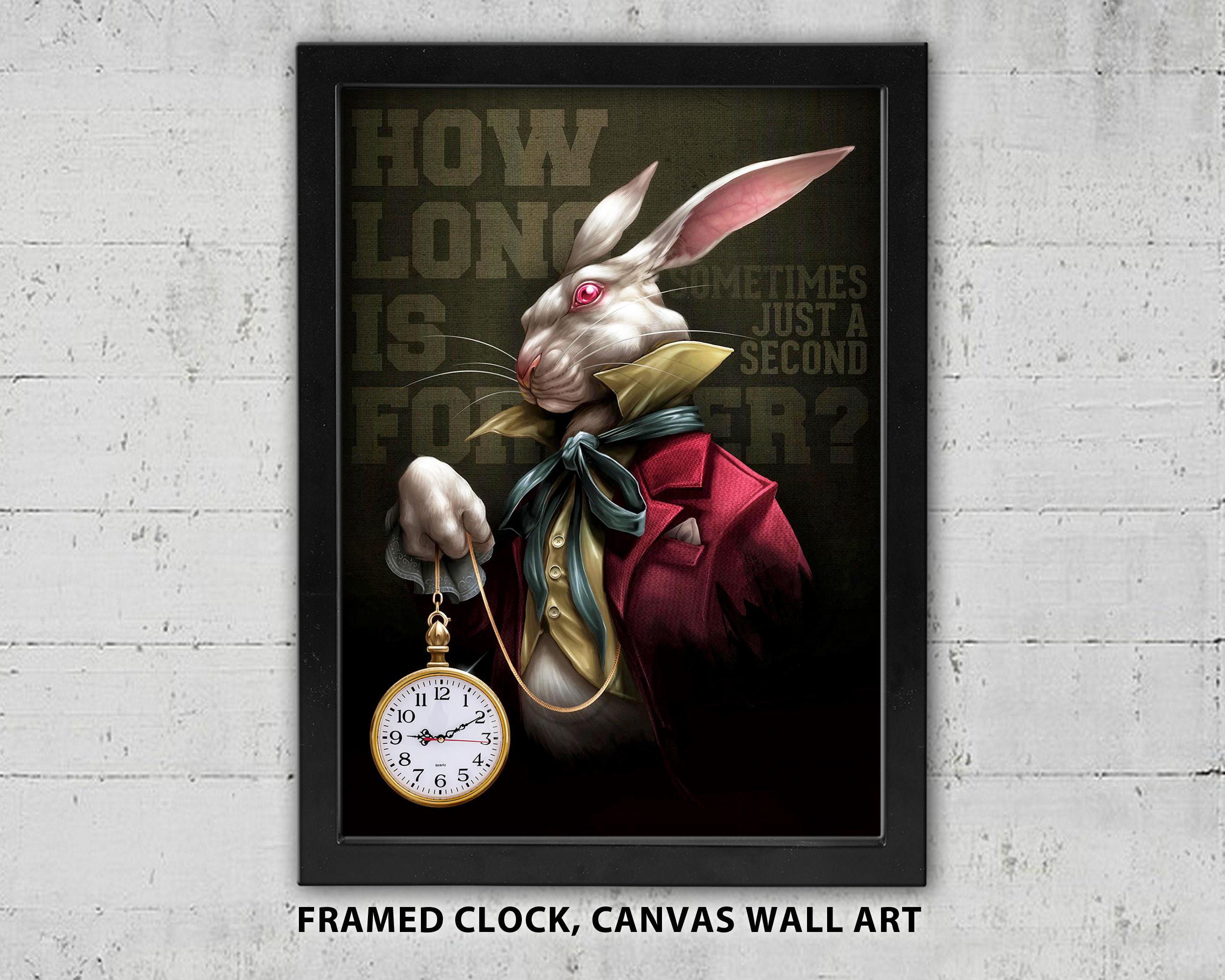 Alice in Wonderland Clock: White Rabbit Framed Wall Art, How Long