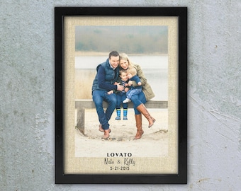 Framed Linen Anniversary Photo Gift, Personalized Wedding Print