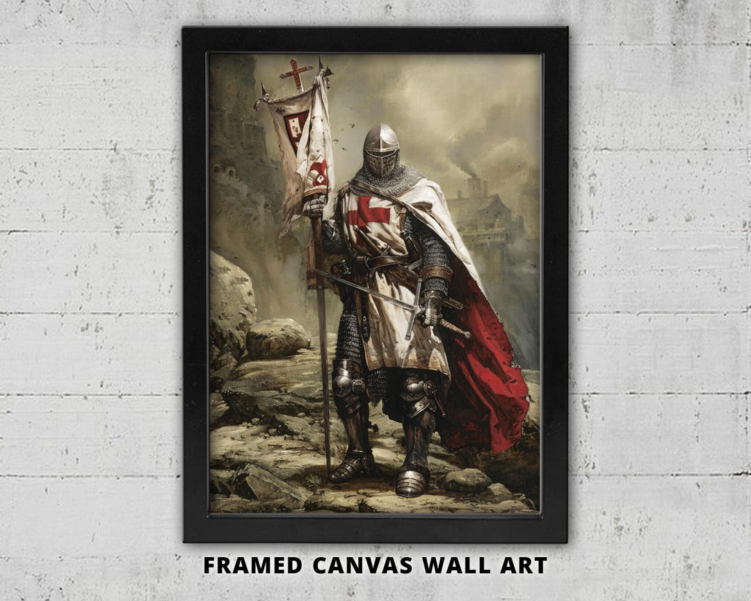 Templar Knight Framed Canvas Wall Art: Warrior Gift, Medieval Crusader ...