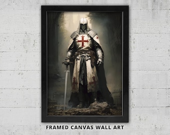 Templar Knight Framed Canvas Wall Art: Medieval Guardian of the Grail