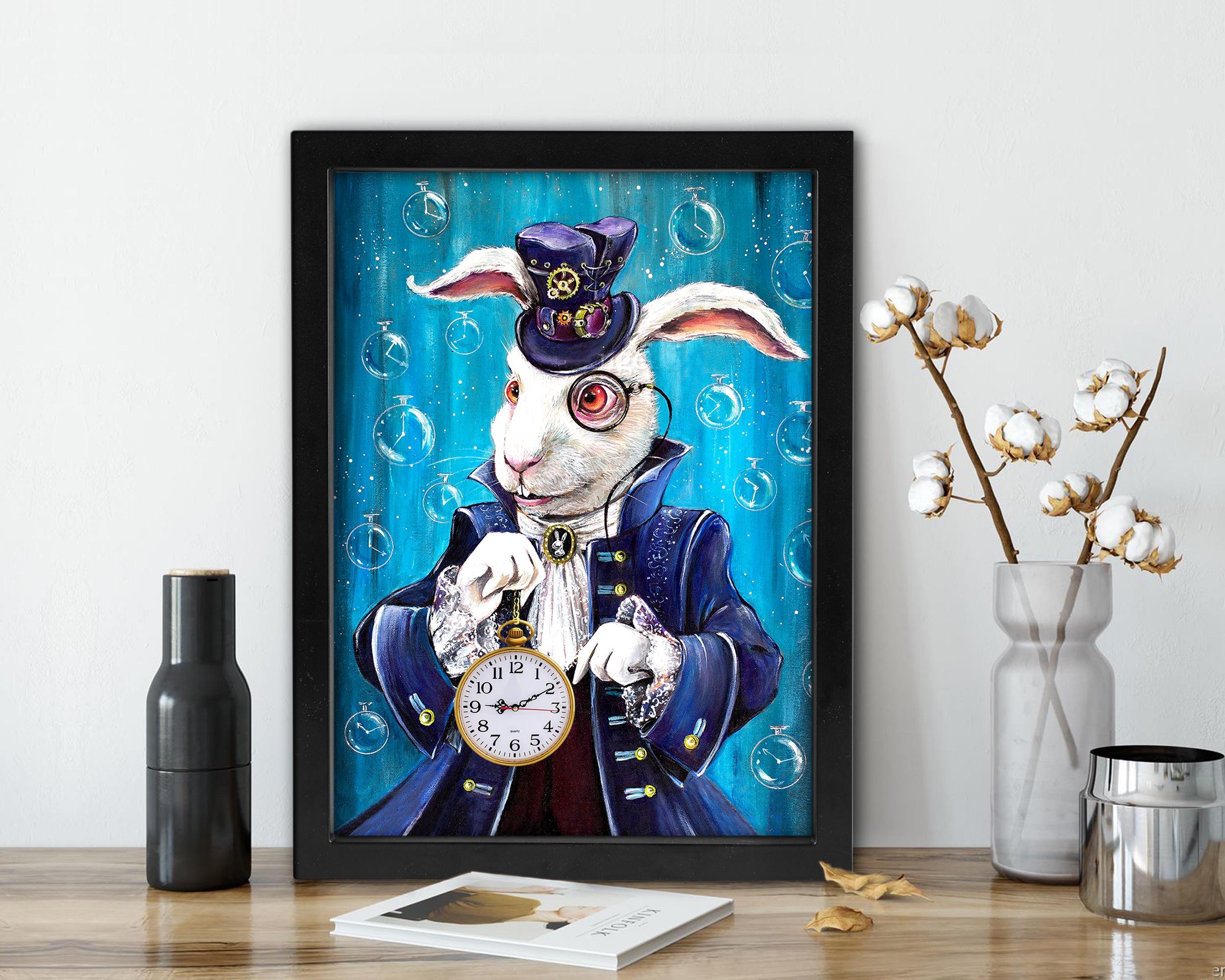 Alice in Wonderland Clock: White Rabbit Framed Wall Art, Battery ...