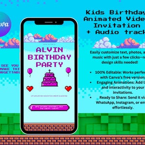 Pixel Minecraft-Themed Animated Birthday Invitation | Editable in Canva Invite Instant Download | Kids Birthday Invitation | Pixel Birthday