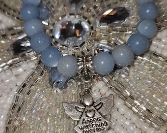 Angelite Bracelet with Silver Angel Charm