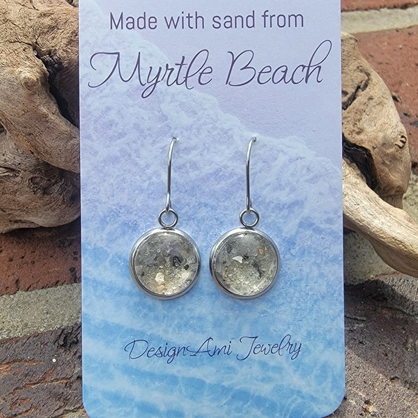 Beach Sand Earrings made with Myrtle beach sand from South Carolina. Piece of South Carolina in jewelry