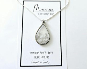 June birthstone jewelry in Moonstone gemstone pendant June birthstone necklace made in South Carolina June Birthday Gift for her