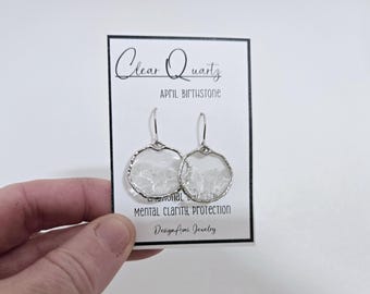 Unique April birthstone earrings clear quartz April birthstone jewelry made in SC Handmade clear quartz earrings April birthday gift SC