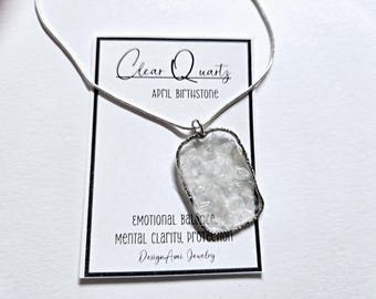 April birthstone jewelry in clear quartz gemstone pendant April birthstone necklace made in South Carolina April Birthday Gift for her