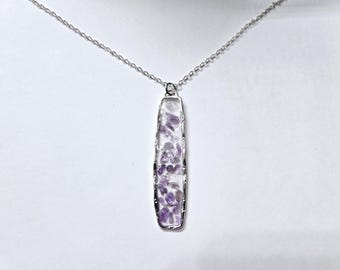 Amethyst gemstone pendant necklace to represent spirituality, peace. healing, courage made in south carolina with amethyst crystals gift