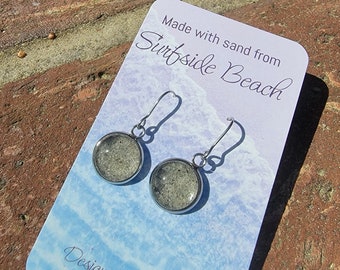 Surfside Beach Sand Earrings. Made with Surfside beach sand from South Carolina. Piece of South Carolina in jewelry