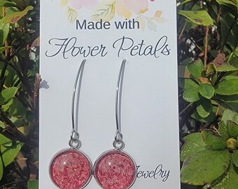 Rose petal earrings. Long earrings made of red and pink roses. ready to ship.