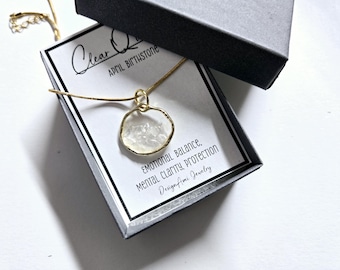April birthstone jewelry in clear quartz gemstone pendant April birthstone necklace made in South Carolina April Birthday Gift for her