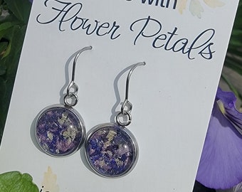 Flower earrings made with Iris and peony petals. ready to ship jewelry. Nature inspired jewelry