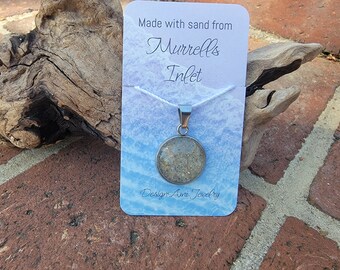 Beach Sand pendant made with sand from Murrells Inlet in South Carolina. Piece of South Carolina in jewelry