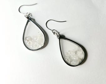 Unique April birthstone earrings clear quartz April birthstone jewelry made in SC Handmade clear quartz earrings April birthday gift SC