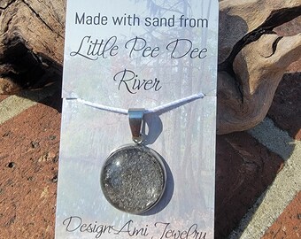 Beach Sand pendant made with sand from the Little Pee Dee River in South Carolina. Piece of South Carolina in jewelry