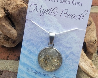 Beach Sand pendant made with Myrtle beach sand from South Carolina. Piece of South Carolina in jewelry