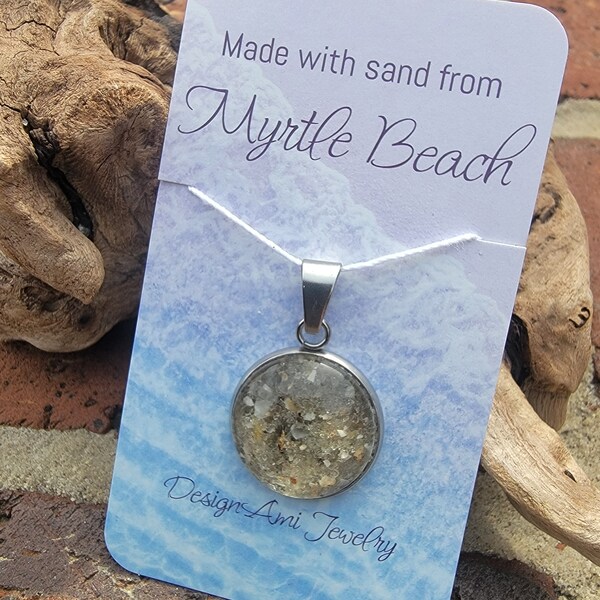 Beach Sand pendant made with Myrtle beach sand from South Carolina. Piece of South Carolina in jewelry