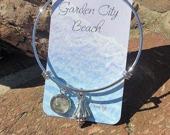 Garden City South Carolina Sand bangle with charm. Made with Garden City sand from South Carolina. Piece of South Carolina in jewelry
